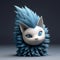 Reborn: 3d Printed Cat Figurine With Blue Feathers And Unique Yokai Illustrations