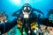 Rebreather Diver on a Tropical Coral Reef