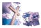 Rebuild our faith or losing faith - Christian cross against a cloudy sky - concept image in jigsaw puzzle shape