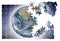 Rebuild the world - concept image with elements from Nasa in jigsaw puzzle shape- Photo composition with image from NASA.- The