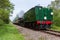 Rebuilt Bulleid Light Pacific No. 34059 steam locomotive near Kingscote Station on May 23, 2009.