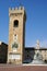 Recanati, Marche Italy: Civic Tower and Statue in Giacomo Leopardi Square