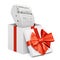 Receipt printer inside gift box, present concept. 3D rendering
