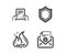 Receive file, Hot sale and Security icons. Smile sign. Hold document, Shopping flame, Protection shield. Vector