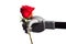 Receiving rose from artificial hand