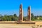 Recently raised quartzite Colossi of Amenhotep III at the Northern Gate of the temple of Luxor, Egypt