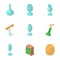 Receptacle icons set, cartoon style