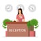 Reception of a hotel with woman receptionist vector illustration. Hall with receptionist at the desk. Young employee of