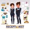 Receptionist character design with hotel reception icon elements -
