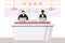 Receptionists at front desk flat color vector illustration