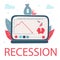 Recession chart, Cartoon flat vector illustration. Decrease graph stock market