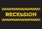 Recession distress sign. Broken yellow font text. Concept of economy recession or business crisis