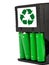 Rechargeable green batteries with black charger on