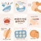 Recipe for homemade pita. Step by step instructions. Bread recipe infographics. Flat vector illustration with lettering