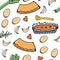 Recipe pattern. Seamless pattern with pumpkin pancakes recipe