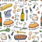 Recipe pattern. Seamless pattern with pumpkin tart recipe