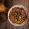 Recipe for Sarladaise potatoes with porcini mushrooms and Iberian ham