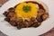 Recipe of sweetbread and lamb kidney with cocoa, leek whistles with almonds and oranges