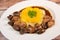 Recipe of sweetbread and lamb kidney with cocoa, leek whistles with almonds and oranges