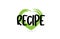 recipe text word with green love heart shape icon