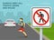 Reckless male pedestrian running across the road. Always obey all traffic signs and rules. No pedestrian crossing sign.