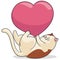 Reclined cat while play with a big heart, Vector illustration