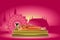 Reclining Buddha image, The attitude of Entering the Nirvana. Pink background by color of the day Tuesday Buddha