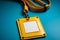 Recognition tag Name badge with yellow cord, empty area, and descriptive text