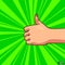 Recommend icon. Thumbs up gesture on a green background