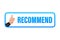 Recommend icon. White label recommended on blue background. Vector stock illustration