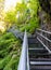 Reconditioned stairs for tourists descending to the underground glacier in the Scarisoara cave in the Apuseni mountains, Romania