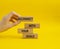 Reconnect with your Goals symbol. Wooden blocks with words Reconnect with your goals. Beautiful yellow background. Businessman
