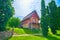 The reconstructed adobe houses of Trypil settlement in Talne village, Ukraine