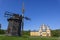 Reconstructed ancient style wooden church in ethnographic museum Pirogovo in Kiev