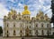 The reconstructed Cathedral of the Dormition in Kyiv Pechersk Lavra monastery under picturesque sky, Kyiv, Ukraine