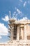 Reconstruction of Parthenon with scaffolding in Acropolis, Athens, Greece