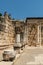 Reconstruction of the ruins of the White Synagogue where Jesus preached at Capernaum, Kfar Nahum, Capharnaum in Israel