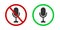 Record disabled and enabled pictograms. Sound off and on symbols in online conference. Microphone icon in red forbidden