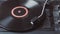 Record player playing vinyl, retro vinyl turntable stylus close up