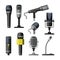 Recorder, microphone and dictaphone for reporters. Vector illustrations in cartoon style