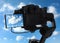 Recording view of sky with clouds on professional video camera