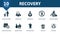 Recovery icon set. Contains editable icons recycling theme such as dispose of rubbish, garbage bag, oversized garbage