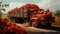 Recreation artistic of vintage truck full of red tomatoes