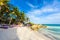 Recreation at paradise beach resort with turquoise waters of Caribbean Sea at Tulum, close to Cancun, Riviera Maya, tropical