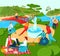 Recreation for people in park, summer lyfestyle rest outdoor in nature, city sport and leisure vector flat illustration.