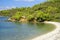 Recreation. View through the pine trees of the Aegean Sea in Sithonia. Greece. A warm sunny day in September.