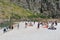 Recreation at the white sandy beach of Cala Sa Calobra, Mallorca, Spain