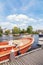 Recreational boats on the Amstel river in Ouderkerk aan de Amstel, The Netherlands