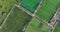 Recreational green grass active sports hockey and football fields overhead top down view. Competition court active