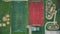 Recreational green grass active sports hockey and football fields overhead top down view. Competition court active outdoor people